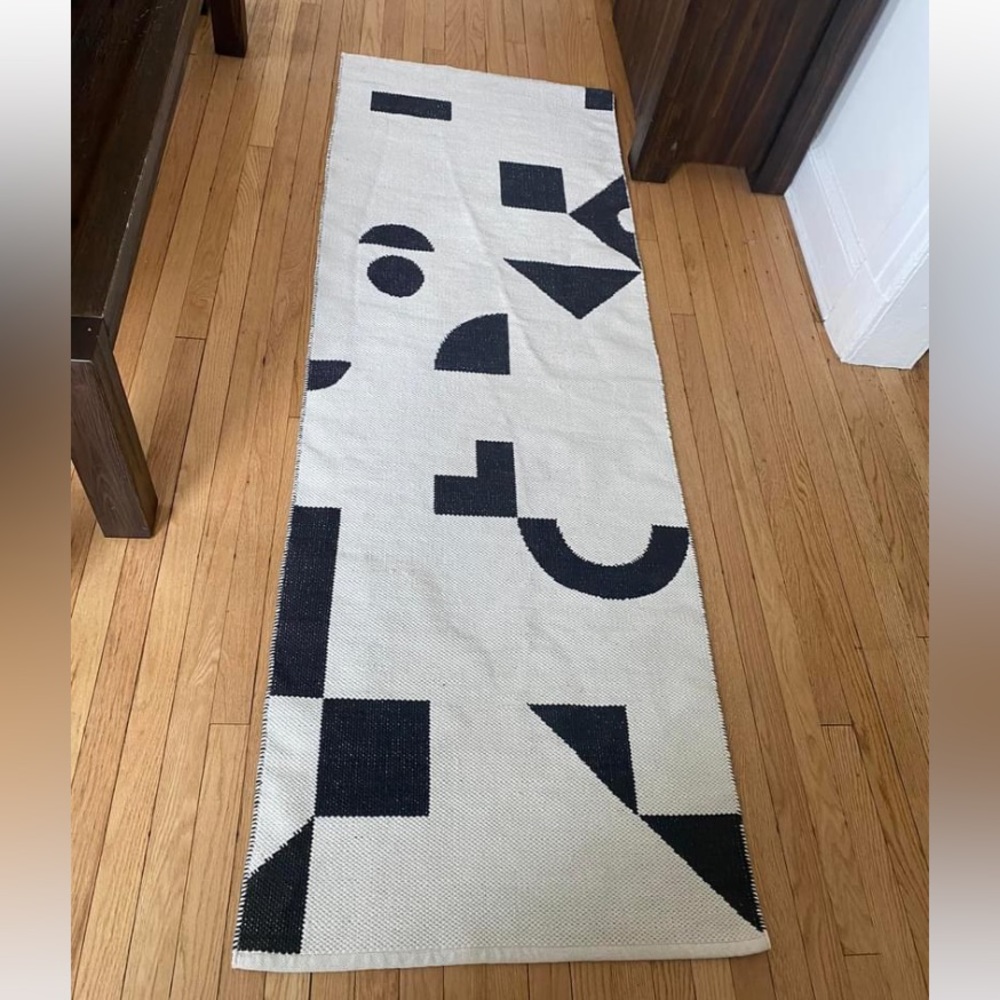 West elm 3x6 reversible cotton runner rug mat home decor abstract geometric